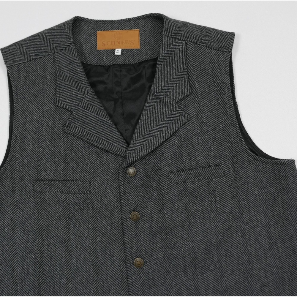 Schnees Wool Tweed Vest Mens XL Tall Herringbone Bozeman Montana USA Gray - Picture 3 of 8